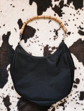 WOMEN'S 80'S/90'S BAMBOO HANDLE HOBO BAG - BLACK